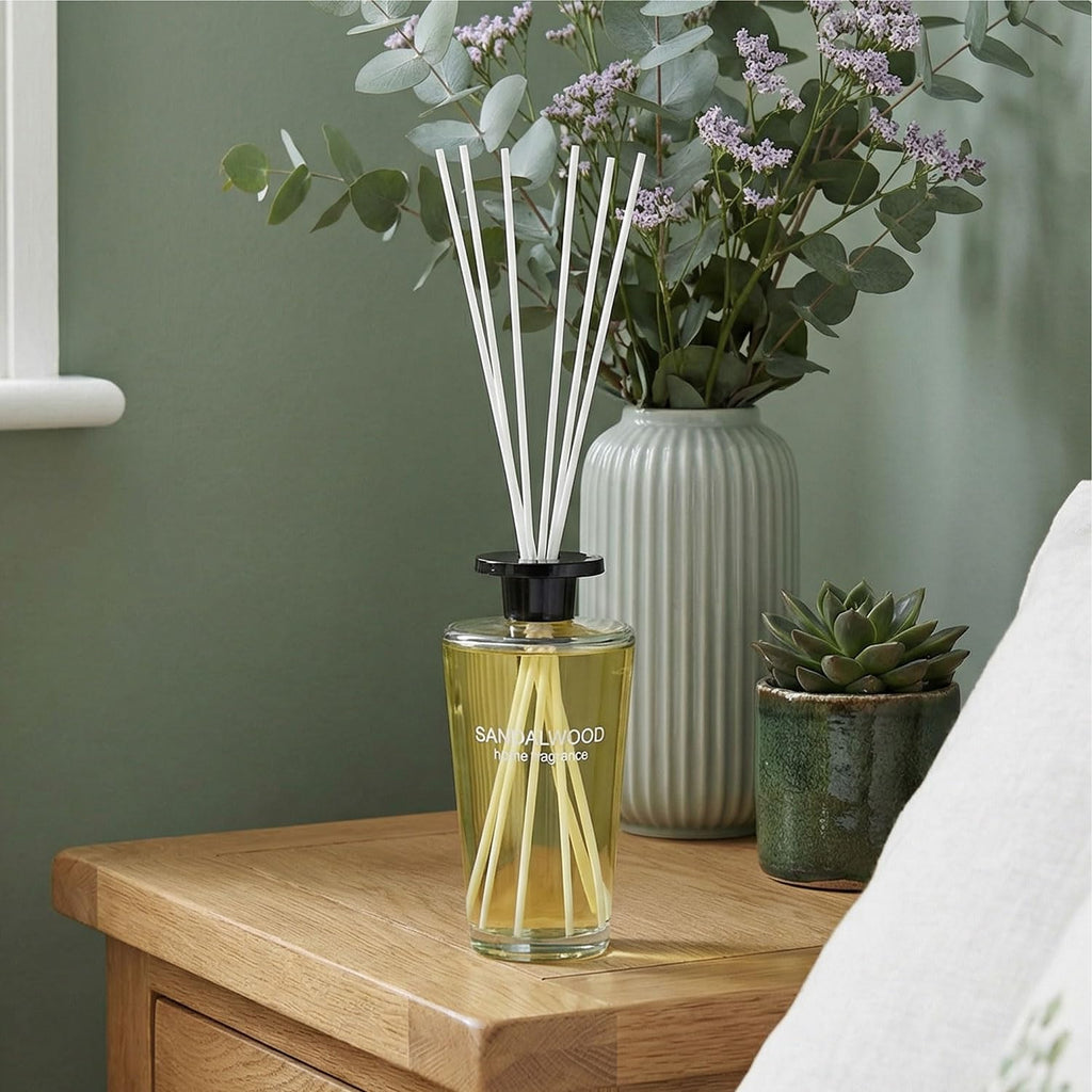 Sandalwood 1000ml Reed Oil Diffuser Set, Luxury Beautiful Home Fragrance for Bedroom Living Room Home Decor Office Essential Oil Reed Diffuser for Stress Relief