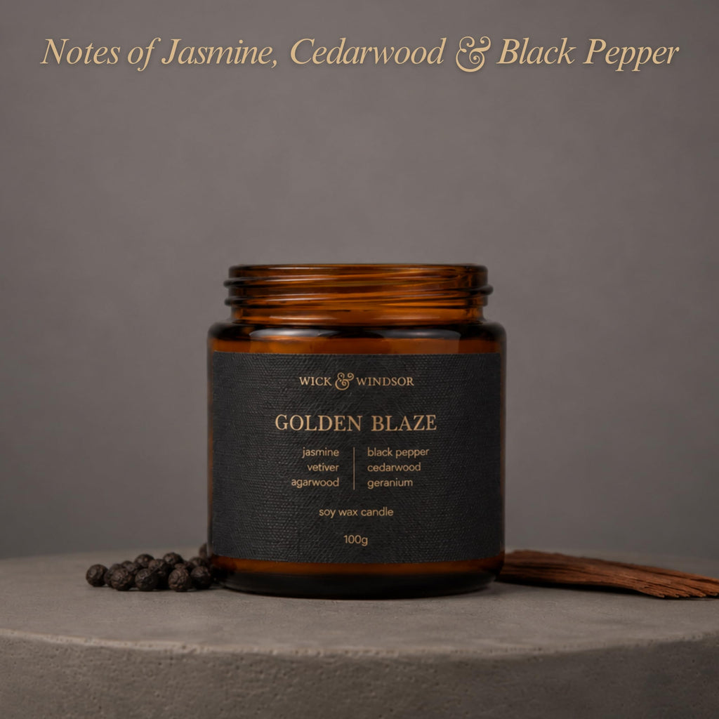 Wick & Windsor | Scented Candle Gift Set | Origins Collection | 3 Luxury Soy Wax Candles | Wooden Wick | 3×100g | Amber, Black Pepper & Sea Salt | Gift for Him - Birthday, Christmas & Father's Day