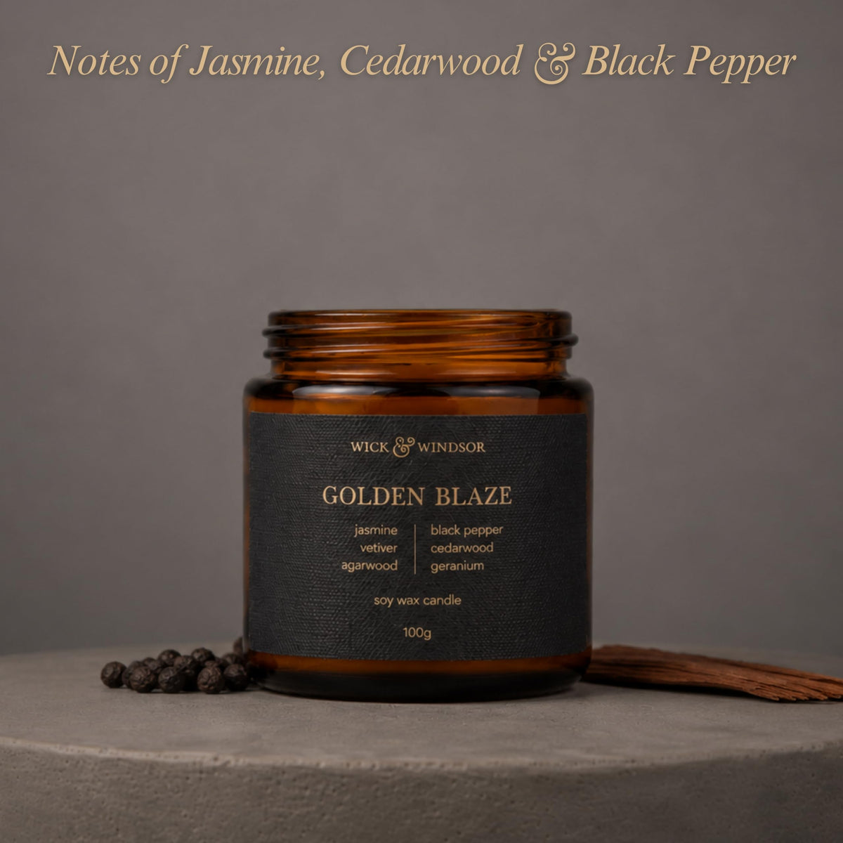 Wick & Windsor | Scented Candle Gift Set | Origins Collection | 3 Luxury Soy Wax Candles | Wooden Wick | 3×100g | Amber, Black Pepper & Sea Salt | Gift for Him - Birthday, Christmas & Father's Day
