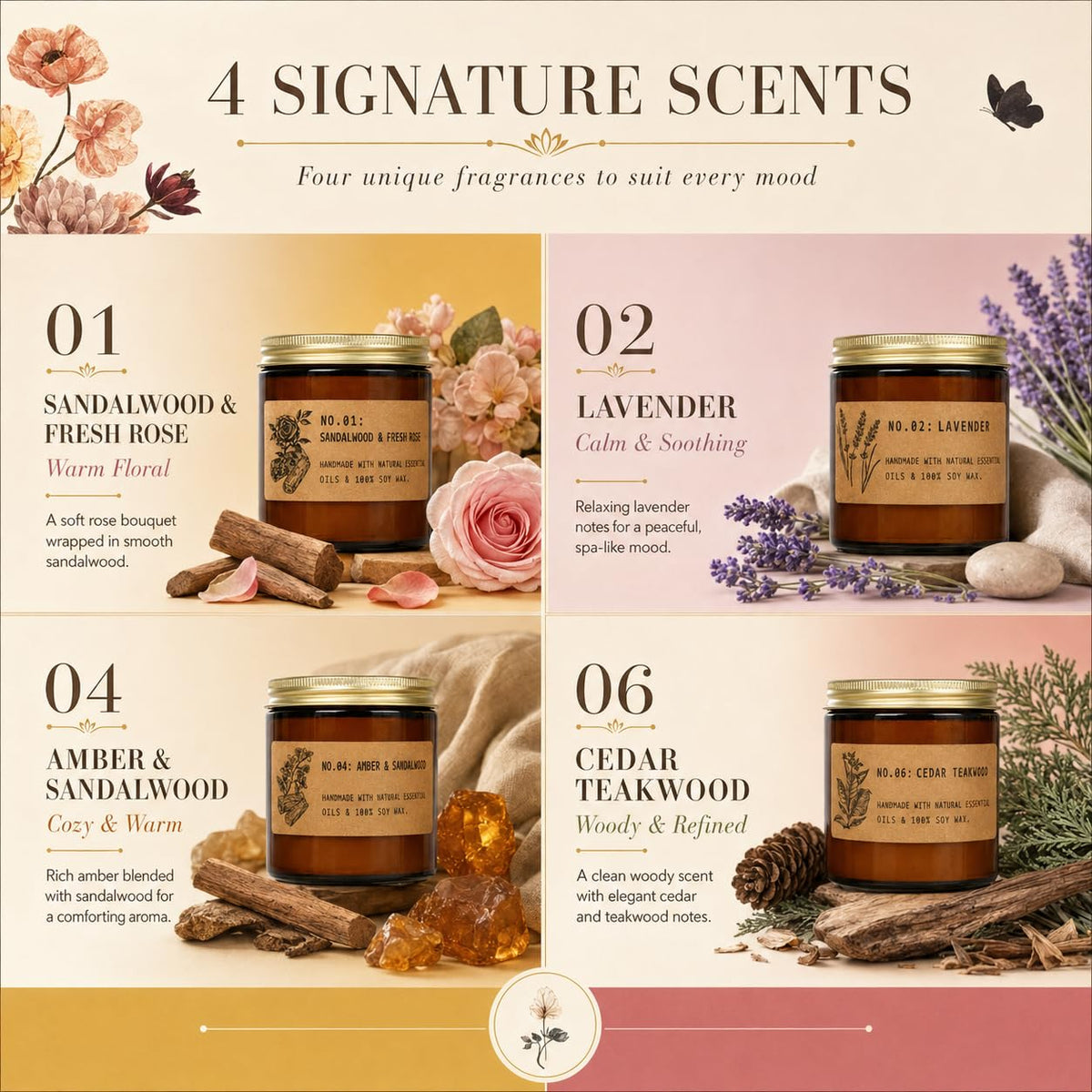 Scented Candles Gift Set for Women, 4 Pack Large Soy Wax Aromatherapy Candles for Home, Long Lasting Home Fragrance for Mum, Wife and Friends on Birthdays, Christmas and Mother's Day, Up to 200 Hours