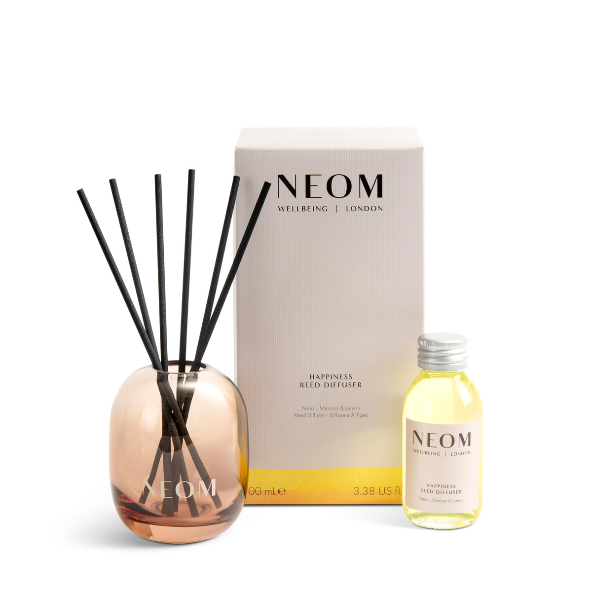 NEOM Happiness Reed Diffuser, Neroli, Mimosa & Lemon, 100ml