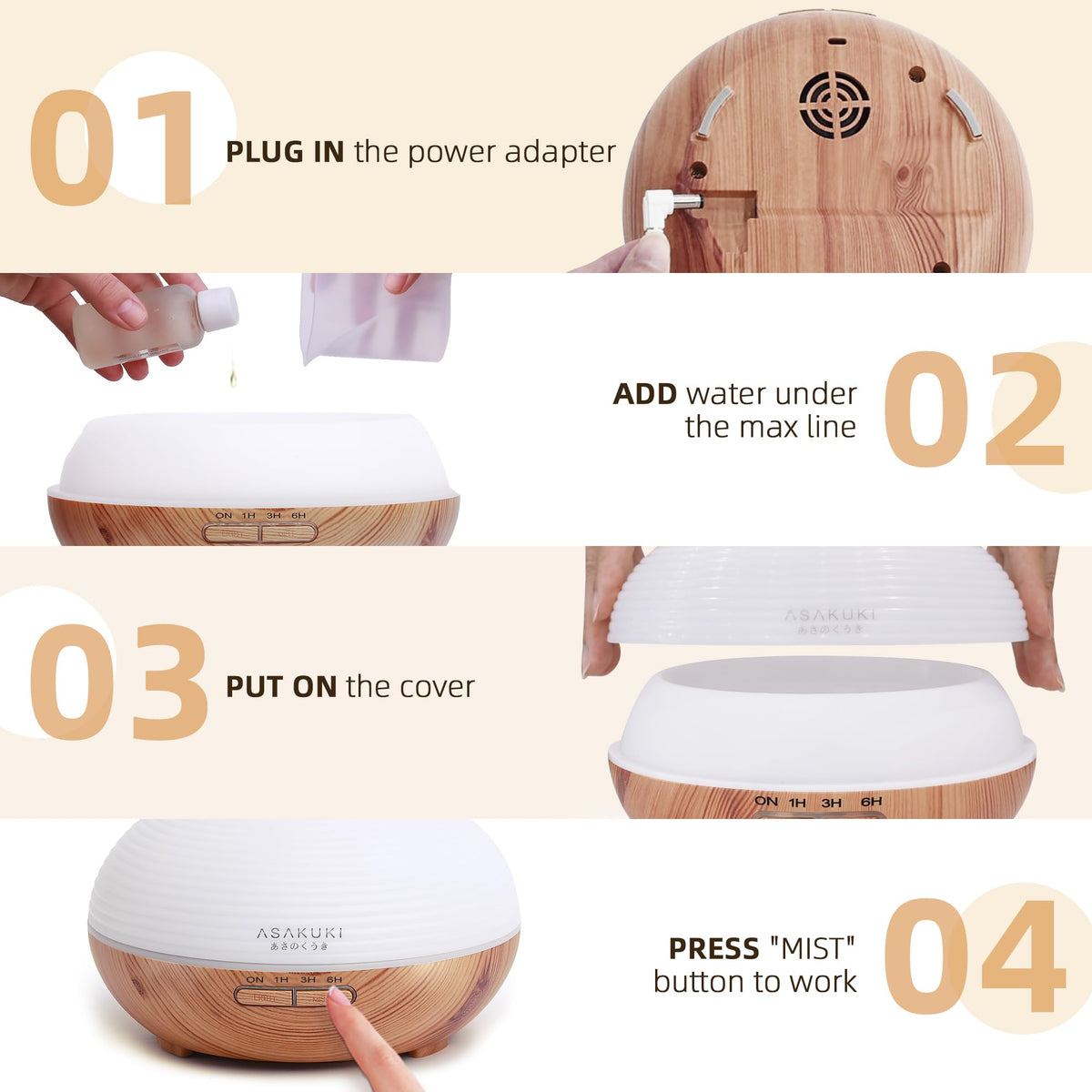 ASAKUKI 300ml Essential Oil Diffuser with 4 Timers & 14 Colour LED Lights