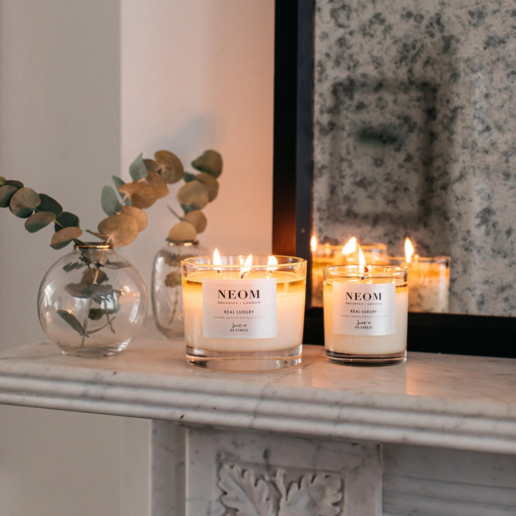 NEOM- Real Luxury Scented Candle, 3 Wick | Lavender, Jasmine & Sandalwood | Essential Oil Aromatherapy Candle | Scent to De-Stress