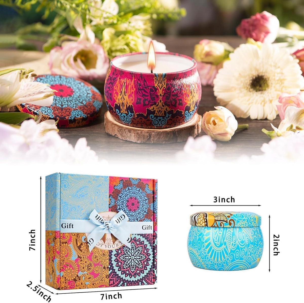 YMing Scented Candles Gifts for Women, 5.65 oz Large Aromatherapy Candles, Candle Gift Set, Real Soy Wax Portable Travel Tin Candle, 4 Pack Metal, Gifts Set for her, Birthday, Valentine's Day