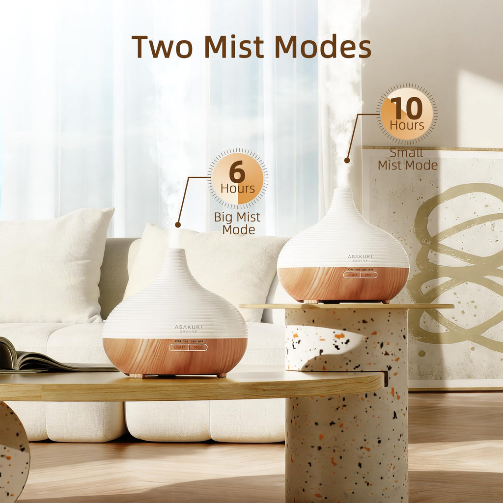 ASAKUKI 300ml Essential Oil Diffuser with 4 Timers & 14 Colour LED Lights