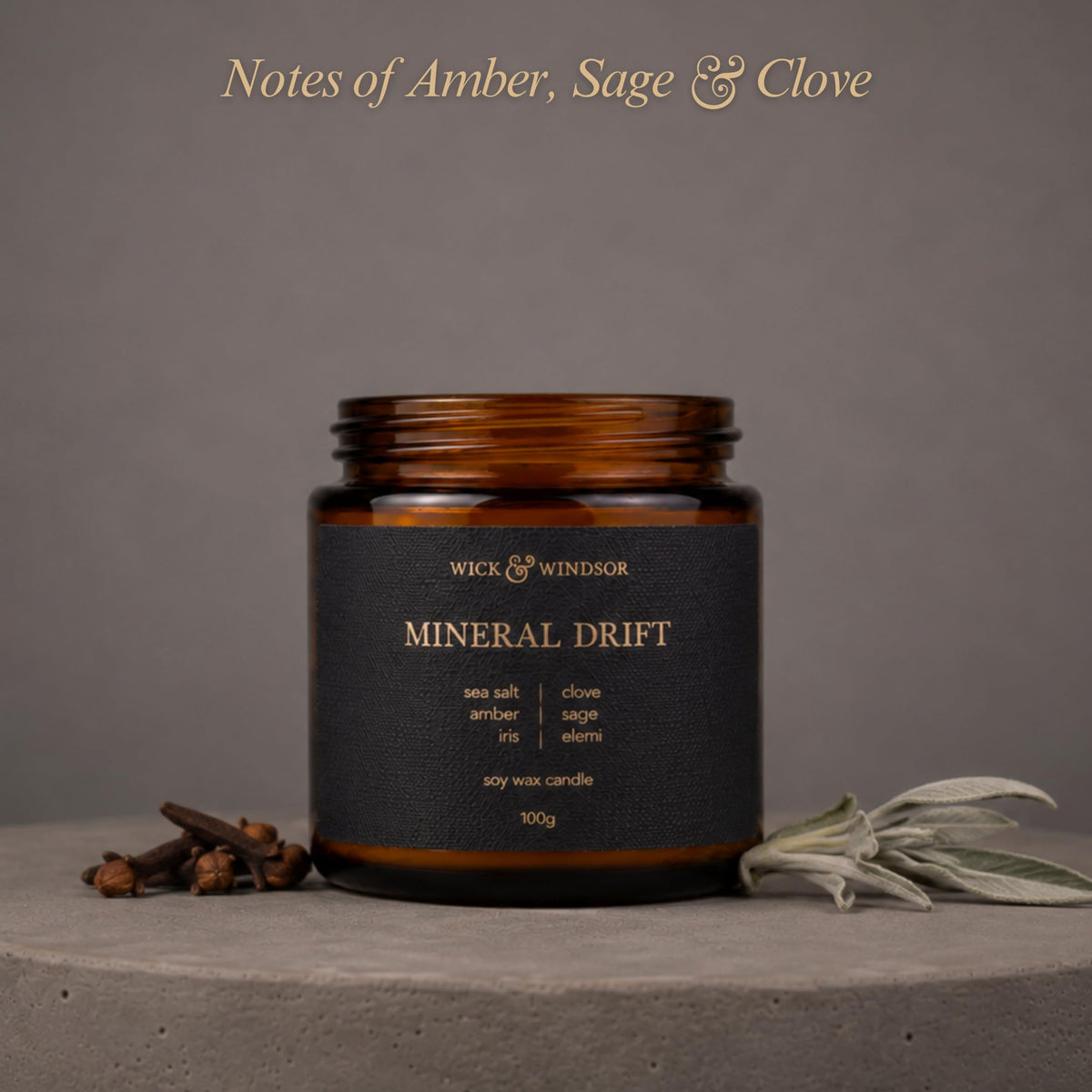 Wick & Windsor | Scented Candle Gift Set | Origins Collection | 3 Luxury Soy Wax Candles | Wooden Wick | 3×100g | Amber, Black Pepper & Sea Salt | Gift for Him - Birthday, Christmas & Father's Day