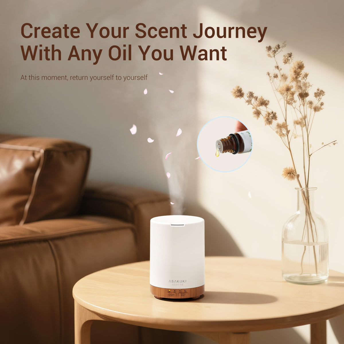 ASAKUKI 300ml Essential Oil Diffuser, Ultrasonic Aroma Diffuser with Timer