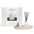 French Connection Lemon Drizzle Home Fragrance Gift Set | Scented Candle & Reed Diffuser with Wooden Plate, Sand | Luxury Aromatherapy Set | (Small)