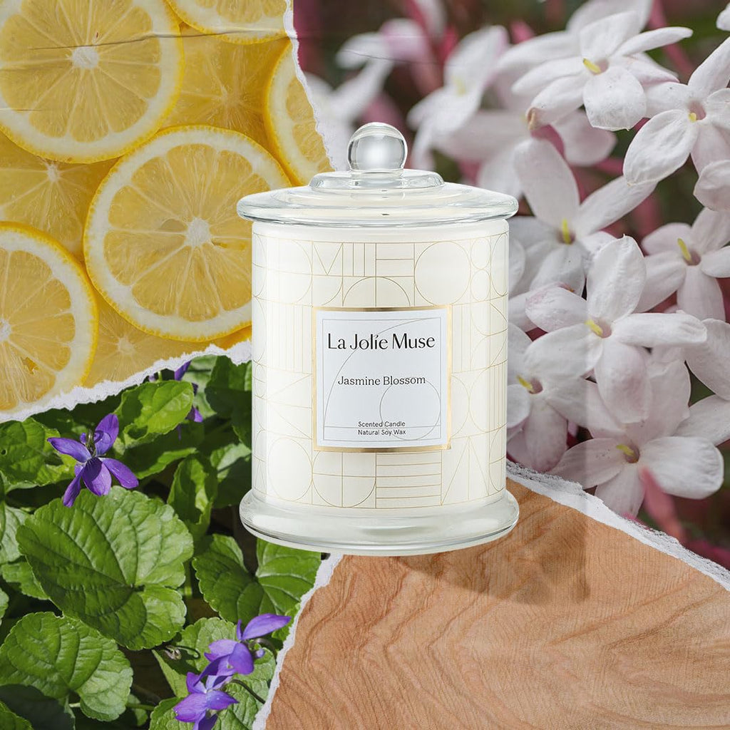 La Jolíe Muse Scented Candles Gifts for Women, Jasmine Candle Mothers Day Gifts Set Glass Jar 9.9Oz /280g, Natural Soy Wax Candles 70 Hours Long Burning