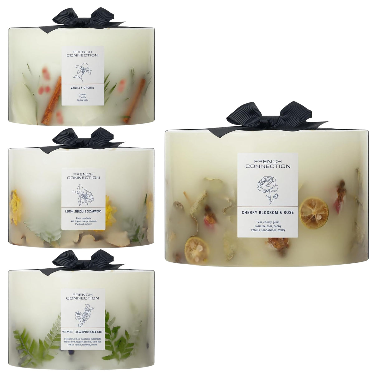 French Connection Cherry Blossom & Rose Scented Candle Botanical Pillar Candle | Aromatherapy Candles Gifts For Women & Men- (1.5KG/91hr) Burn Time | Long-Lasting Large 3 Wick Candle Housewarming Gift