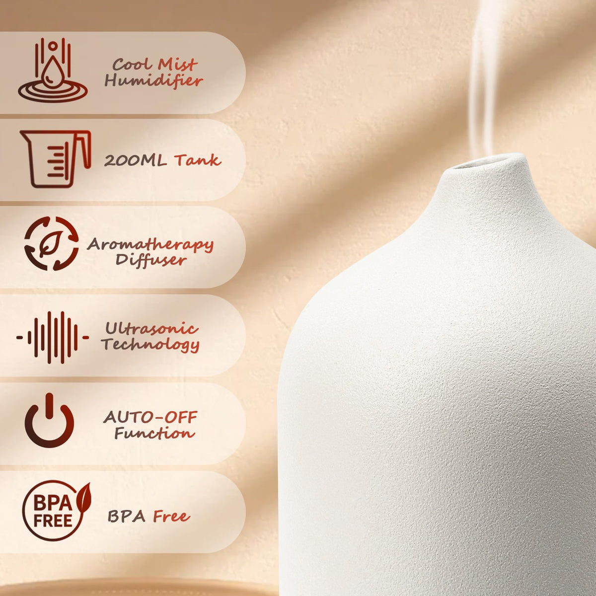 Diffuserlove Ceramic Diffuser 250ML Essential Oil Diffusers Aromatherapy Essential Oil Humidifier for Room Air Humidifier for Home Bedroom Stone Diffuser (White Big Size 250ml)