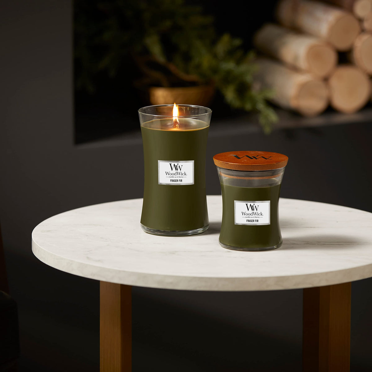 Woodwick Large Hourglass Scented Candle | Fraser Fir | with Crackling Wick | Burn Time: up to 130 Hours