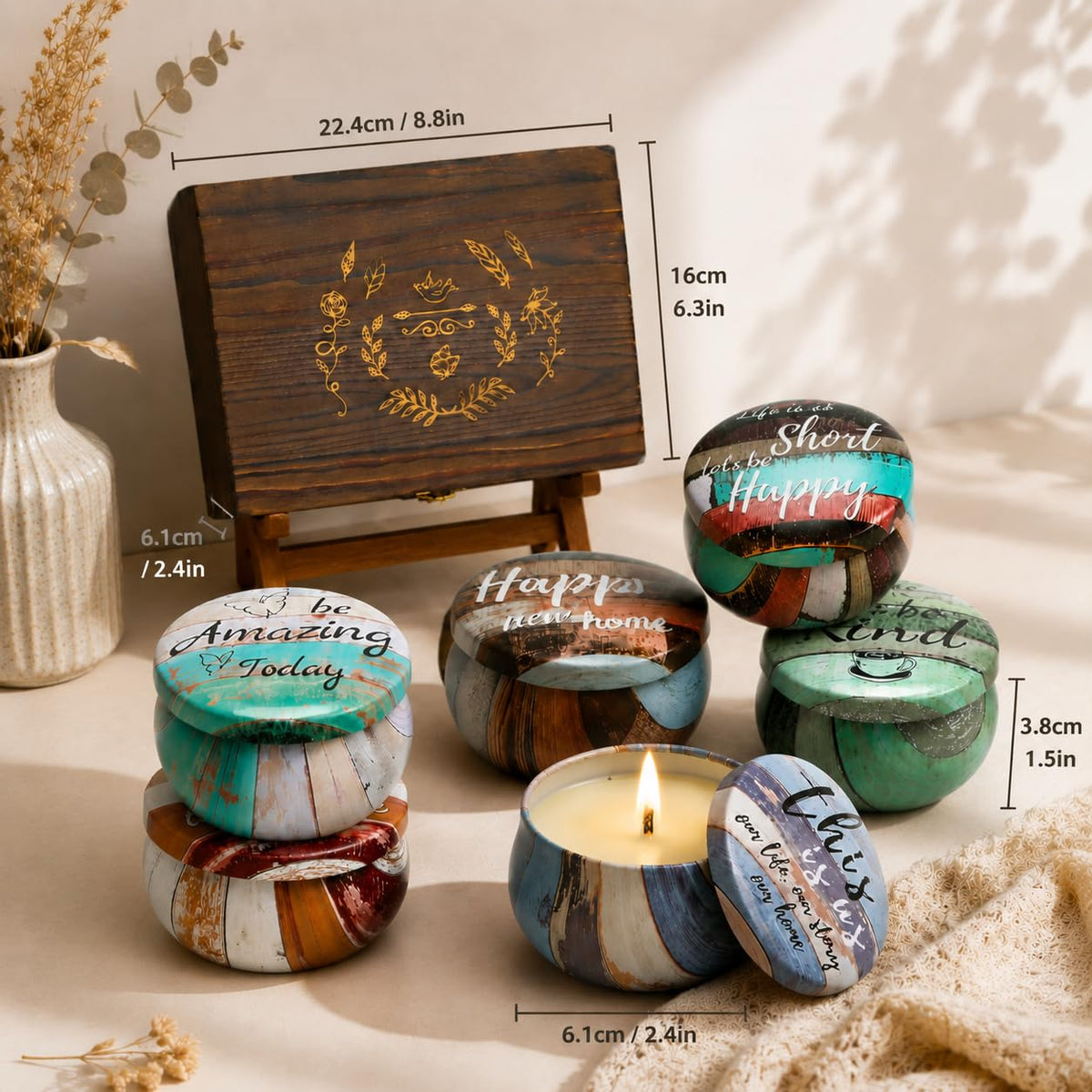 Luxury Scented Candle Gift Set for Women Natural Soy Wax Aromatherapy Candles in Elegant Wooden Gift Box for Relaxing, Self Care & Cosy Home Spa, Small Thoughtful Gift for Birthday, Mum, Christmas