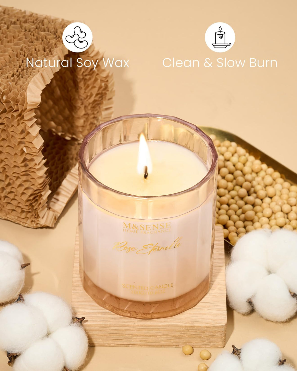 M&SENSE Rose Eternelle Soy Scented Candles Gifts for Women 300g 60 Hour Burn Luxury Jar Candles for Women Home Decor Valentines Day Organic Non Toxic Aromatherapy Candle for Relaxing Yoga Spa