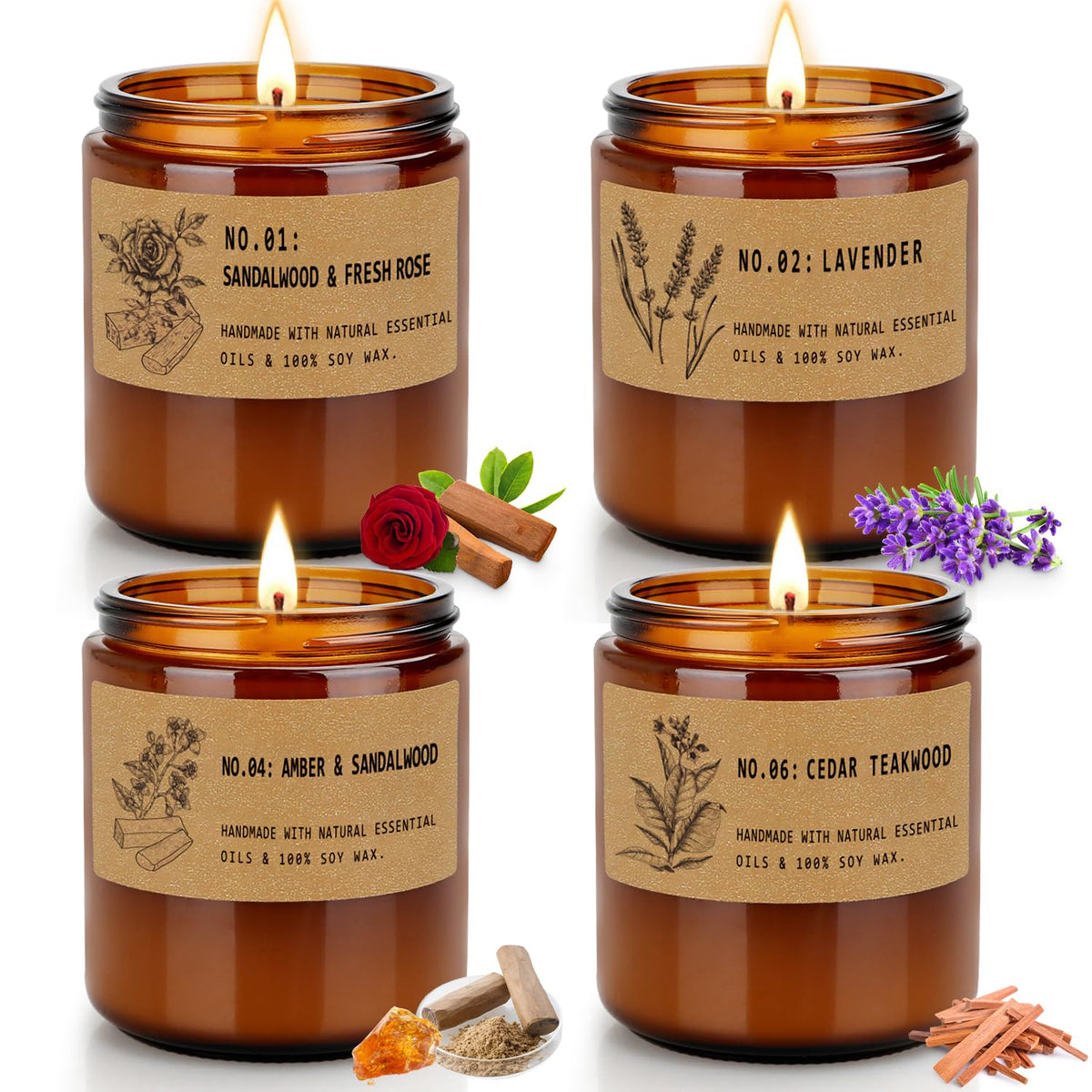 Scented Candles Gift Set for Women, 4 Pack Large Soy Wax Aromatherapy Candles for Home, Long Lasting Home Fragrance for Mum, Wife and Friends on Birthdays, Christmas and Mother's Day, Up to 200 Hours