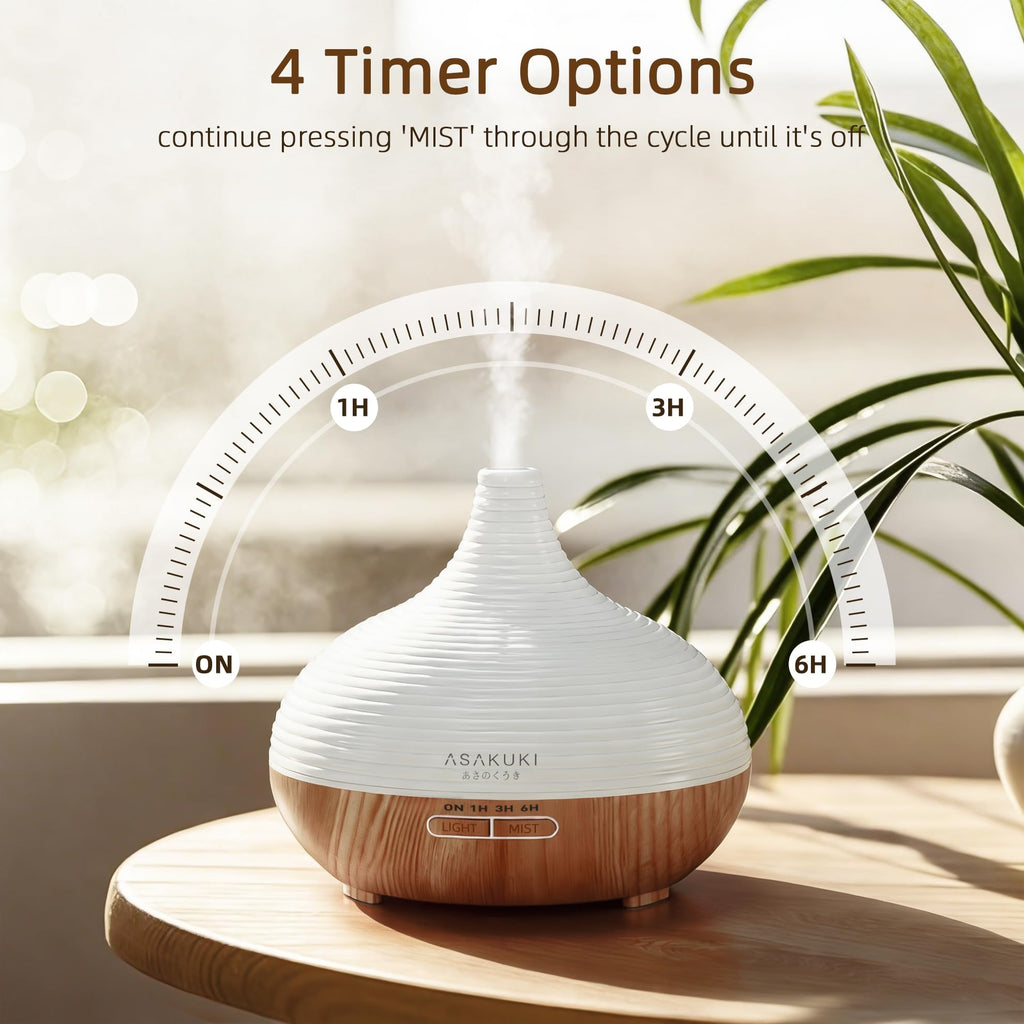 ASAKUKI 300ml Essential Oil Diffuser with 4 Timers & 14 Colour LED Lights