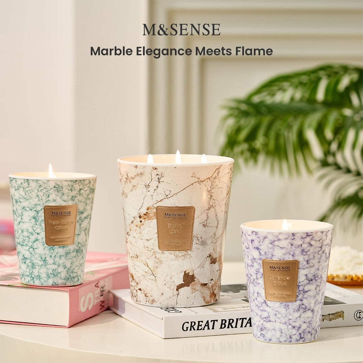M&SENSE Scented Candles Gifts for Women 990g Santal 3-Wick Natural Soy Wax Large Candles 150H Long Burning Aromatherapy Candles Gift for Men, Perfect Halloween Christmas Wedding Gifts