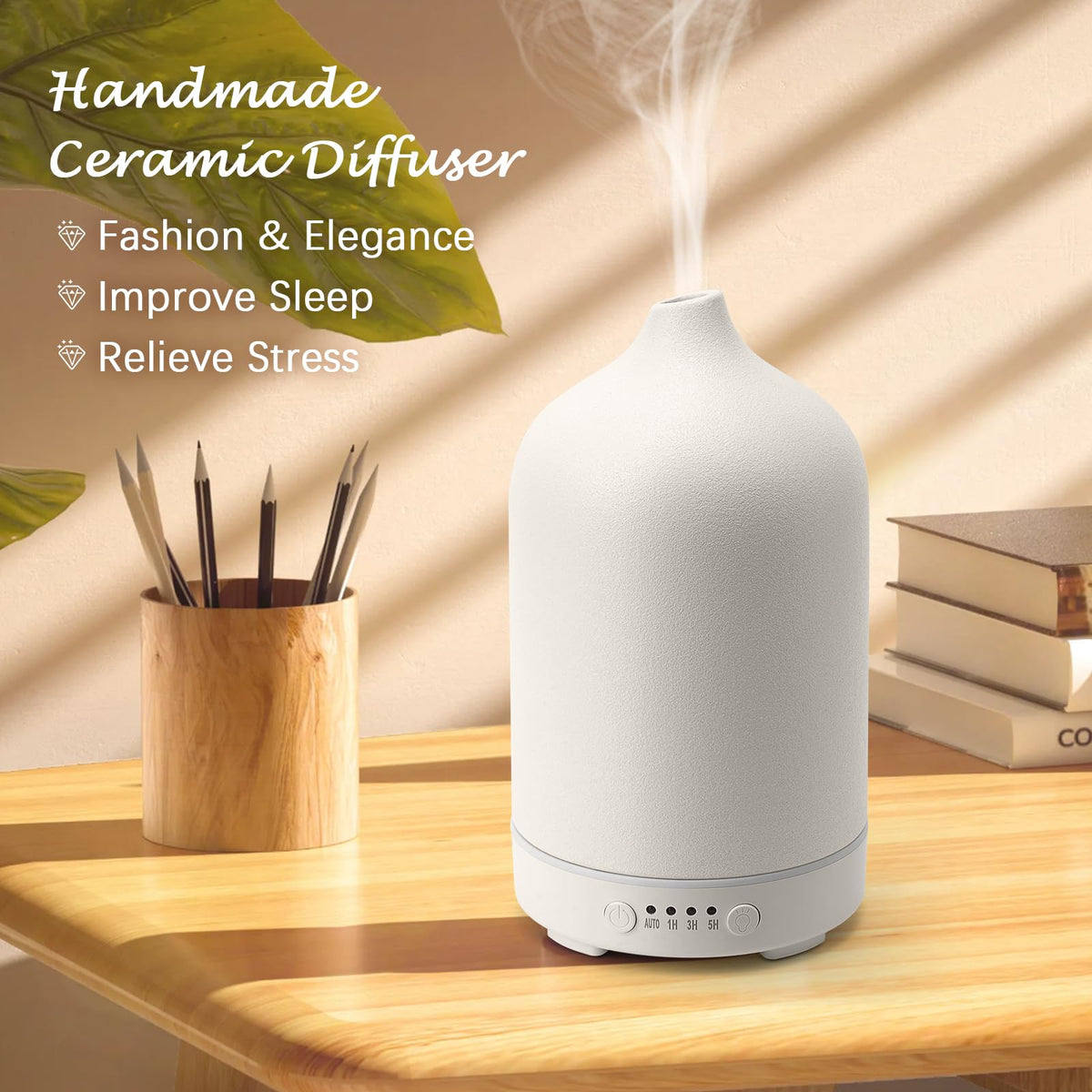 Diffuserlove Ceramic Diffuser 250ML Essential Oil Diffusers Aromatherapy Essential Oil Humidifier for Room Air Humidifier for Home Bedroom Stone Diffuser (White Big Size 250ml)