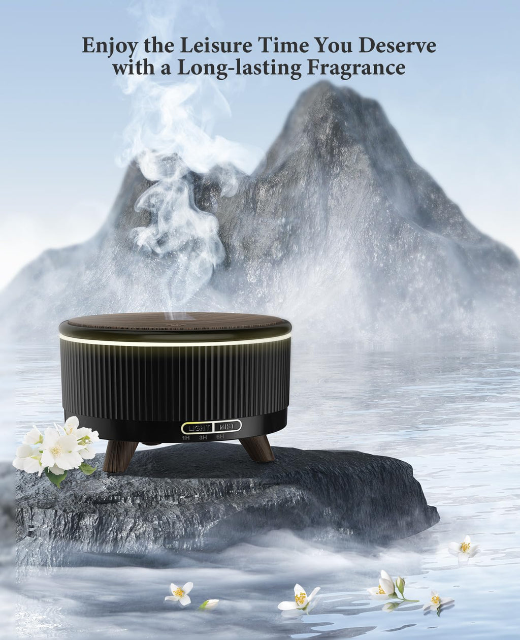 500mL Essential Oil Diffusers for Home, Aromatherapy Diffuser, Room Aroma Scent Diffuser, Wood grain black