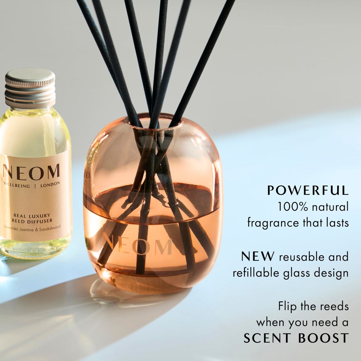 NEOM Real Luxury Reed Diffuser, Lavender, Jasmine & Sandalwood, 100ml
