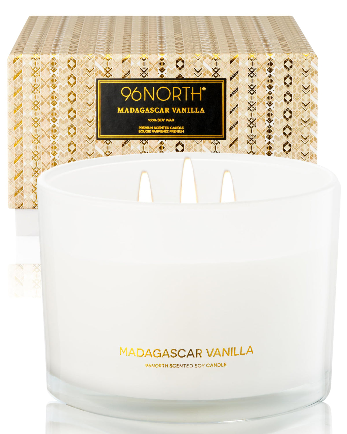96NORTH Luxury Vanilla Soy Candles | Large 3 Wick Jar Candle | Up to 50 Hours Burning Time | 100% Natural Soy Wax | Relaxing Aromatherapy | Housewarming Gift for Men and Women