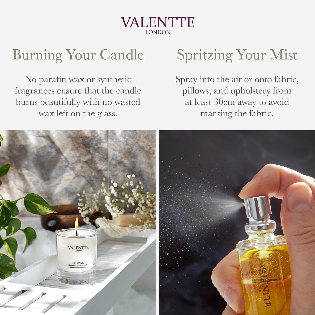 Valentte Candle & Room Mist Gift Set- Lemongrass & Rosemary- 150g/30ml
