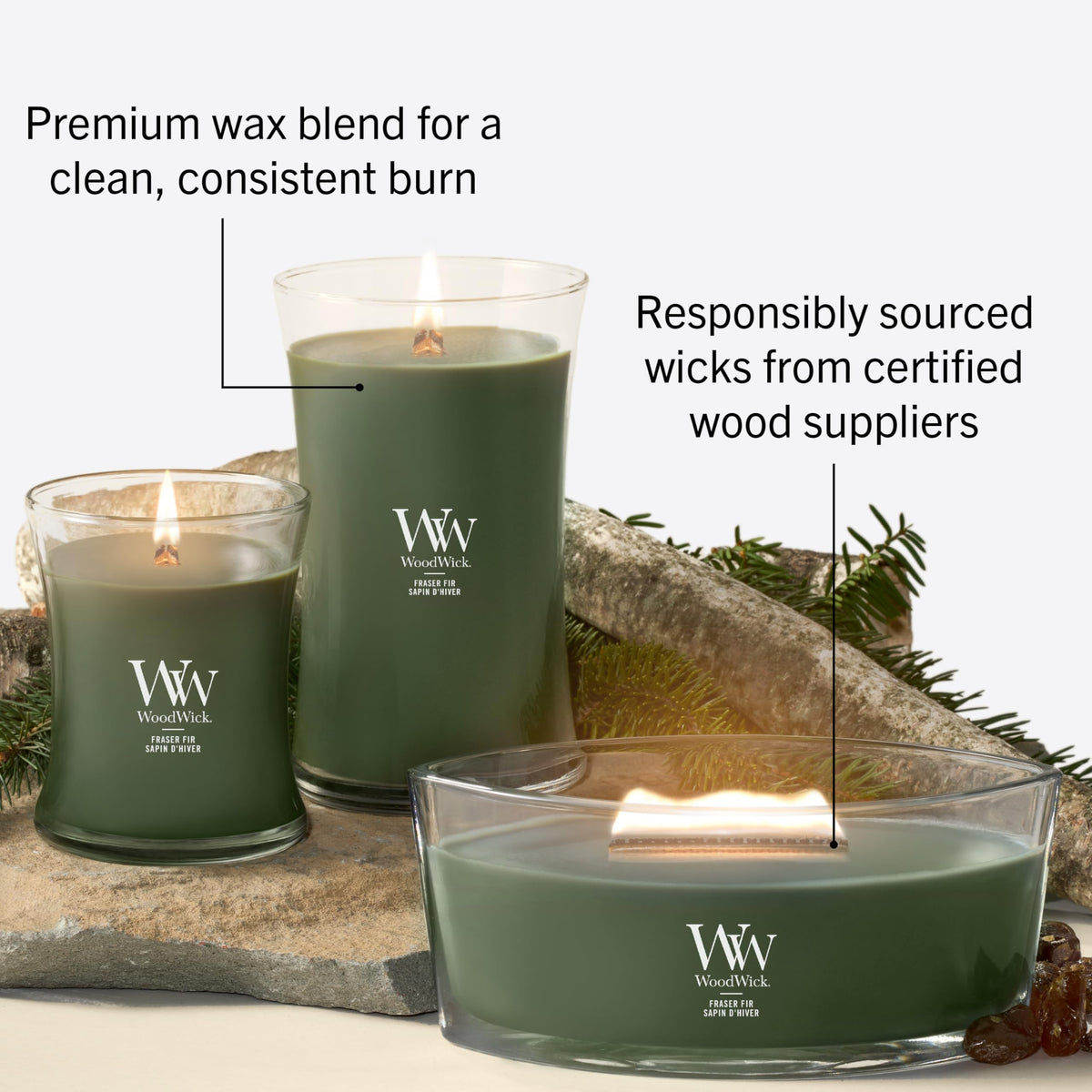 Woodwick Large Hourglass Scented Candle | Fraser Fir | with Crackling Wick | Burn Time: up to 130 Hours
