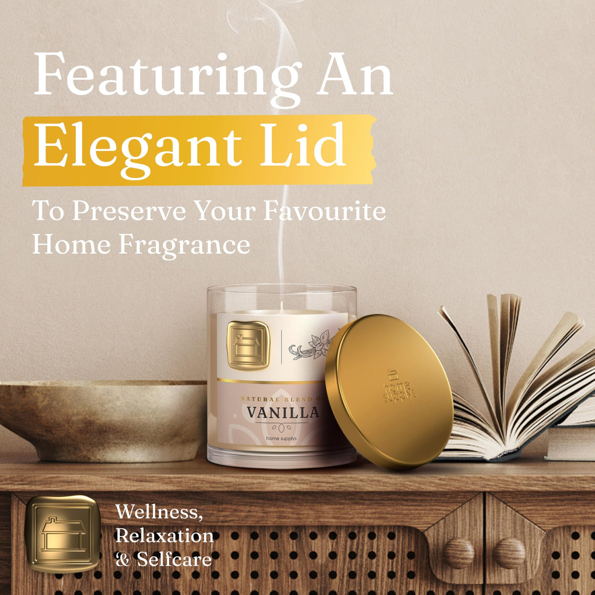 Large Vanilla Candle - Candle Gift for Women & Men with Lid - (300g/60hr) Long Burn Time with Vanilla, Cream & Caramel - Organic & Vegan Scented - Calming & Sweet