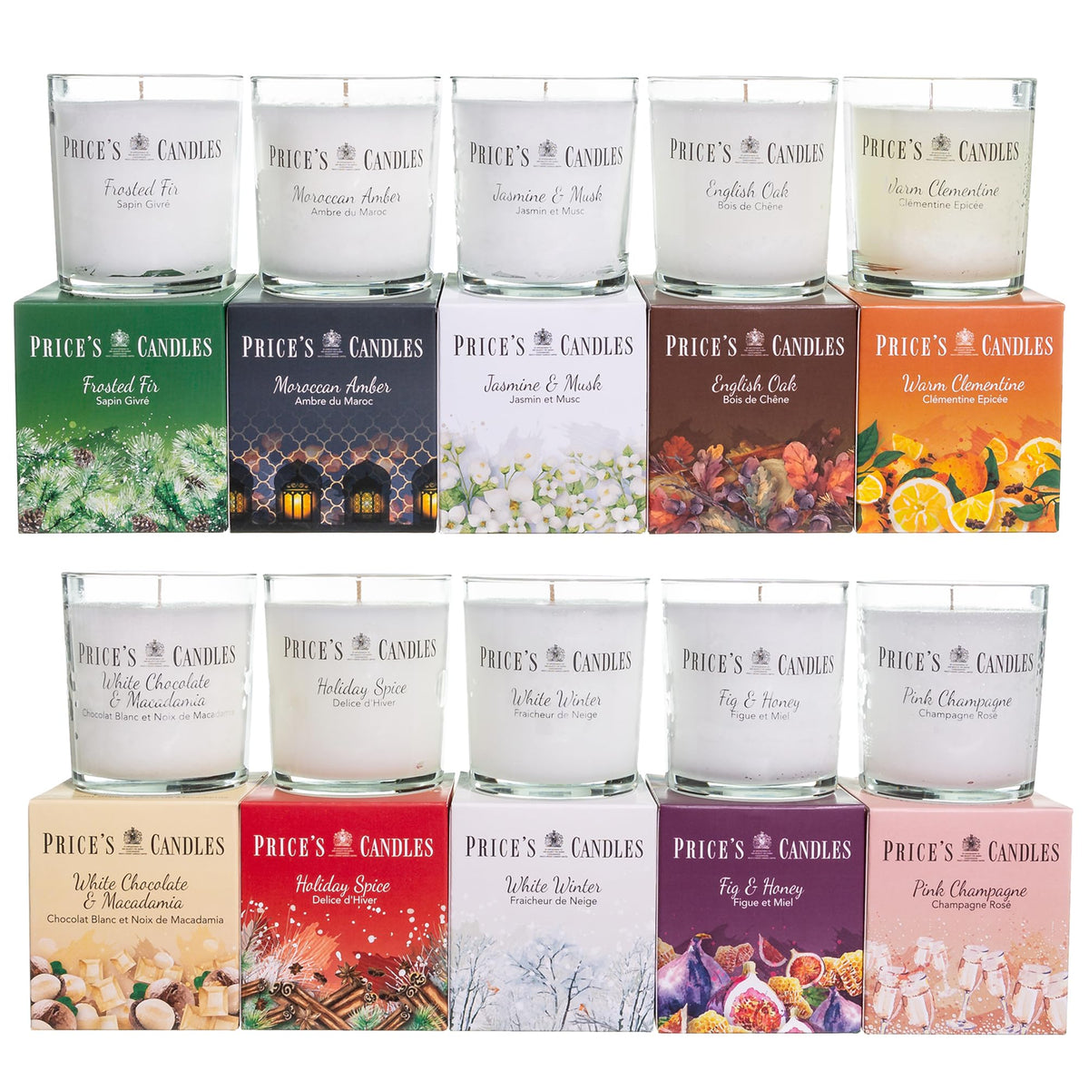 Price's Candles Luxury Jar Candle Set of 10 Long Burning Scented Candles Decorative Glass Jar Candle Collection for Home Fragrance Relaxation and Gift Giving