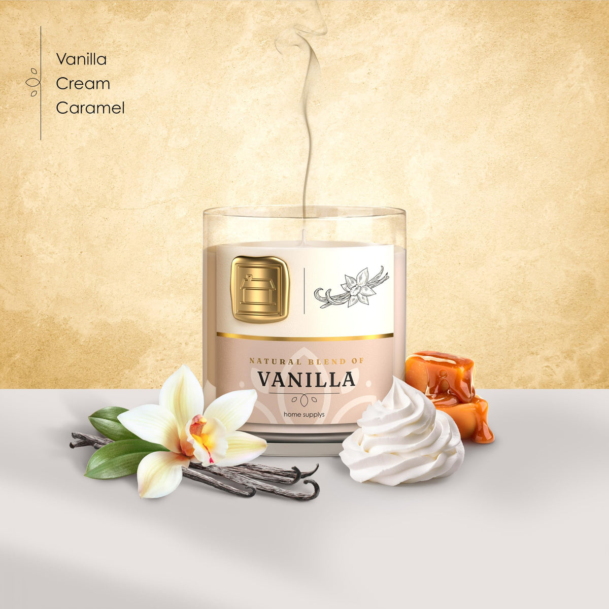 Large Vanilla Candle - Candle Gift for Women & Men with Lid - (300g/60hr) Long Burn Time with Vanilla, Cream & Caramel - Organic & Vegan Scented - Calming & Sweet