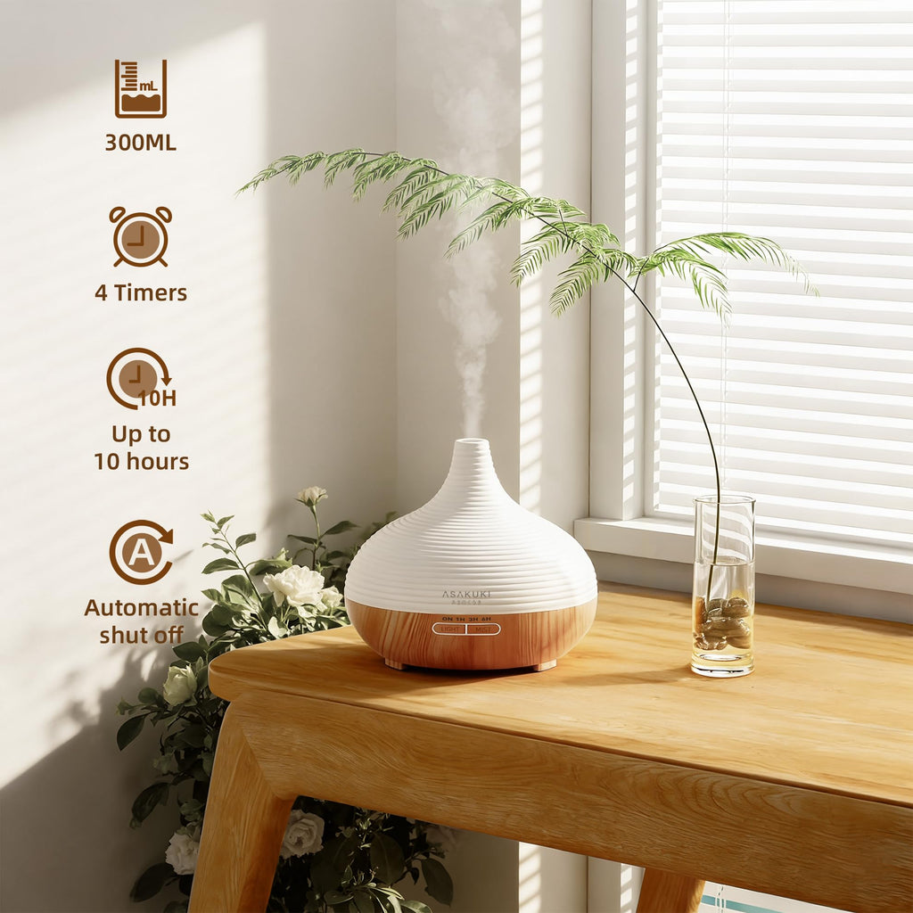 ASAKUKI 300ml Essential Oil Diffuser with 4 Timers & 14 Colour LED Lights
