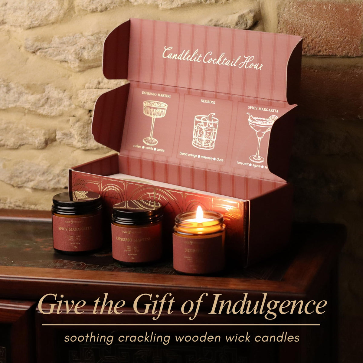 Wick & Windsor | Scented Candle Gift Set | Cocktail Collection | 3 Luxury Soy Wax Candles | Wooden Wick | 3×100g | Coffee, Blood Orange & Lime | Gift for Her & Him — Birthday, Christmas & Housewarming