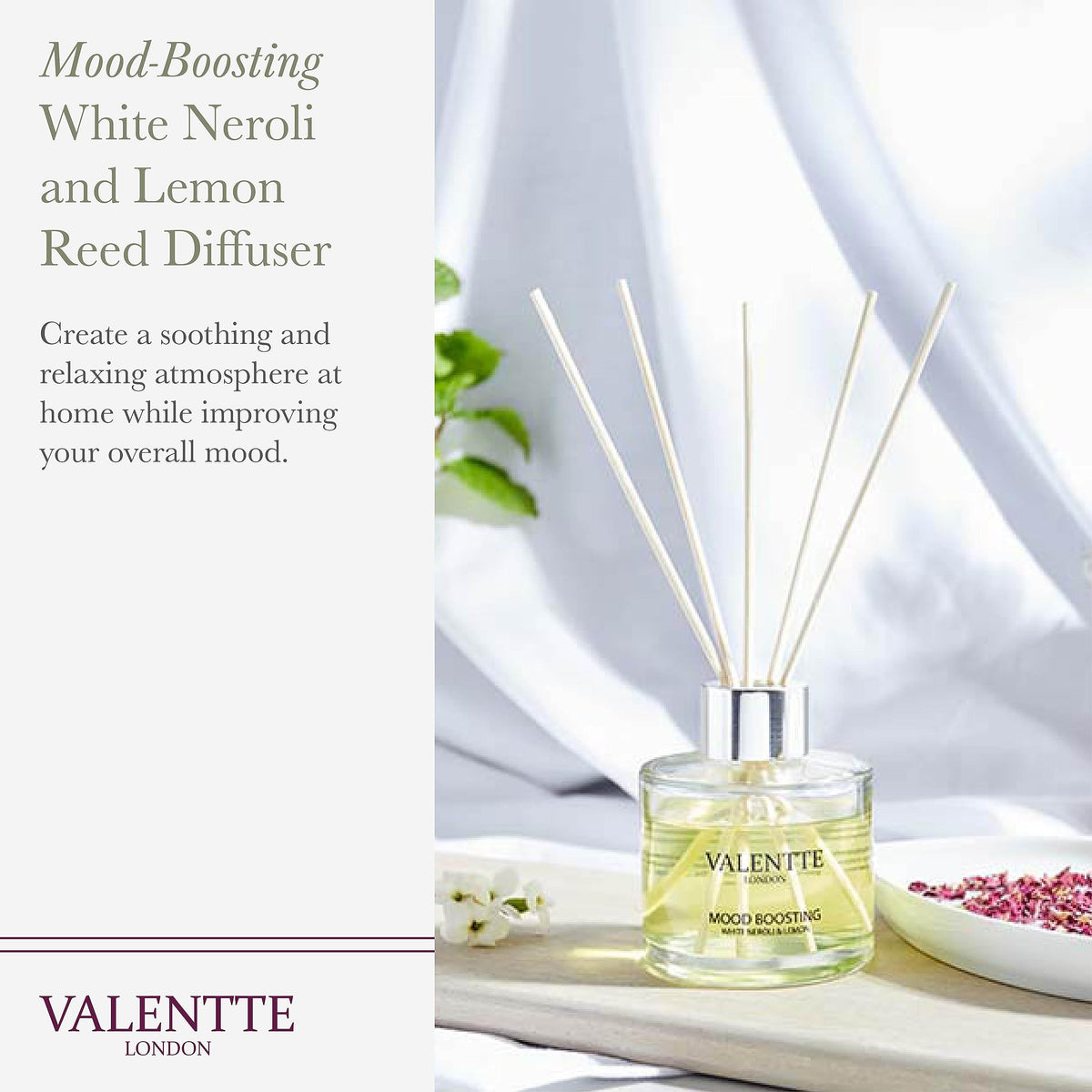 Valentte Reed Diffuser for Home- White Neroli & Lemon Scented- 100 ml