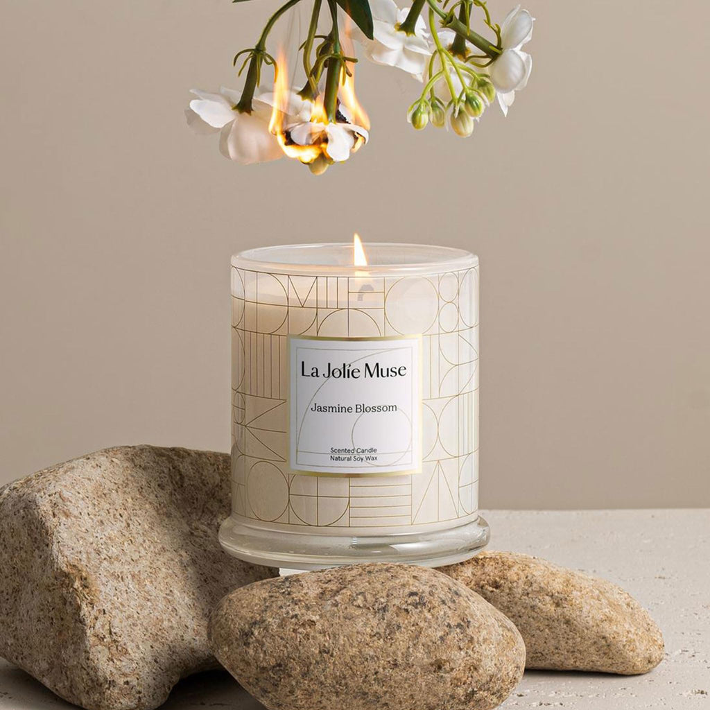 La Jolíe Muse Scented Candles Gifts for Women, Jasmine Candle Mothers Day Gifts Set Glass Jar 9.9Oz /280g, Natural Soy Wax Candles 70 Hours Long Burning