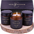 Wick & Windsor | Scented Candle Gift Set | Origins Collection | 3 Luxury Soy Wax Candles | Wooden Wick | 3×100g | Amber, Black Pepper & Sea Salt | Gift for Him - Birthday, Christmas & Father's Day