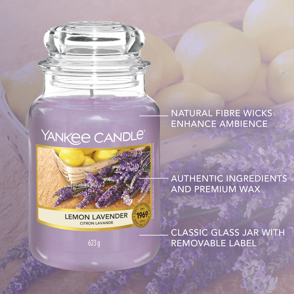 Yankee Candle Scented Candle | Lemon Lavender Large Jar | Long Burning Candles: up to 150 Hours | Perfect Gifts for Women