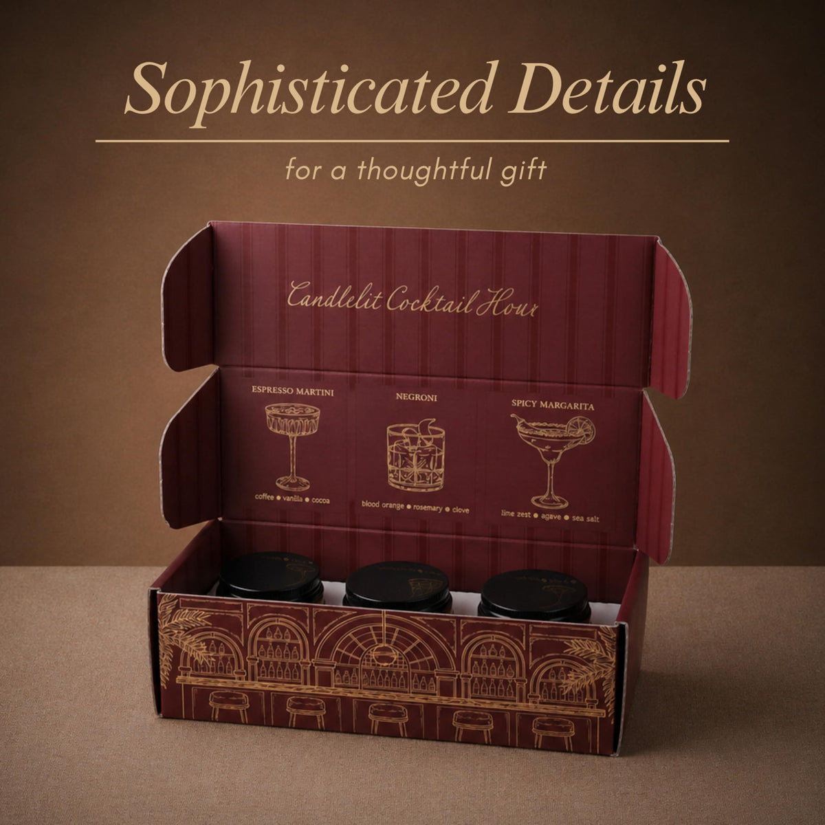 Wick & Windsor | Scented Candle Gift Set | Cocktail Collection | 3 Luxury Soy Wax Candles | Wooden Wick | 3×100g | Coffee, Blood Orange & Lime | Gift for Her & Him — Birthday, Christmas & Housewarming