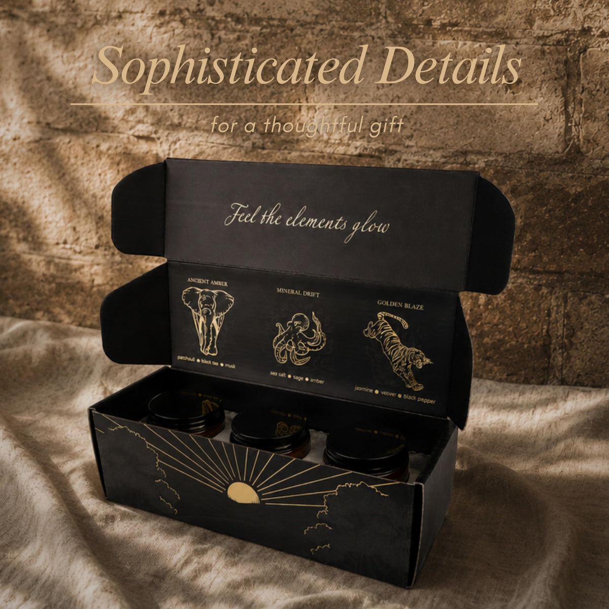 Wick & Windsor | Scented Candle Gift Set | Origins Collection | 3 Luxury Soy Wax Candles | Wooden Wick | 3×100g | Amber, Black Pepper & Sea Salt | Gift for Him - Birthday, Christmas & Father's Day