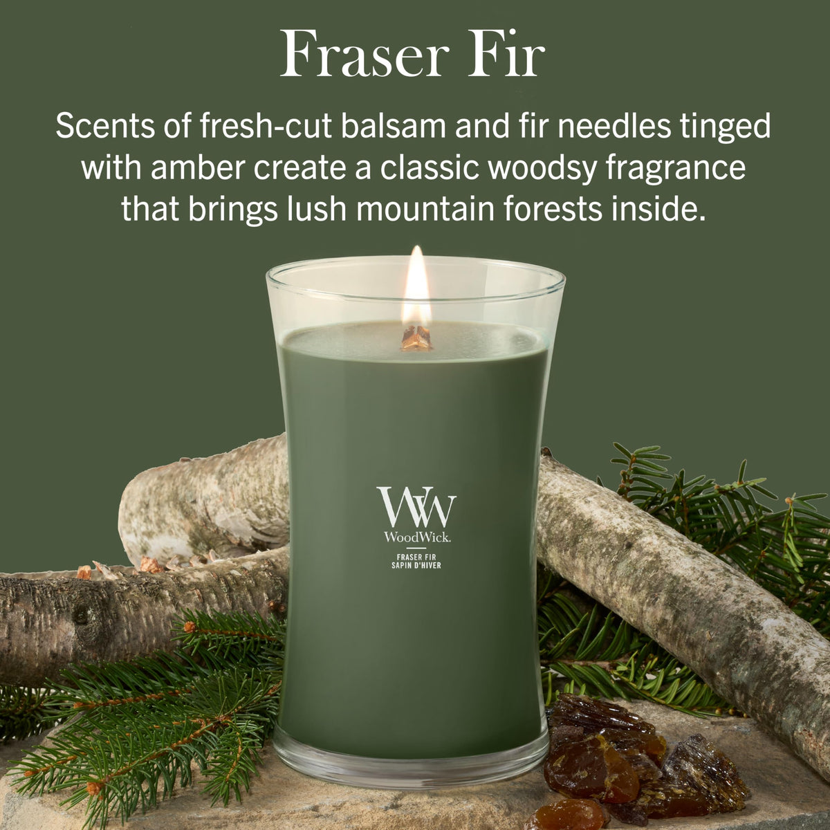 Woodwick Large Hourglass Scented Candle | Fraser Fir | with Crackling Wick | Burn Time: up to 130 Hours