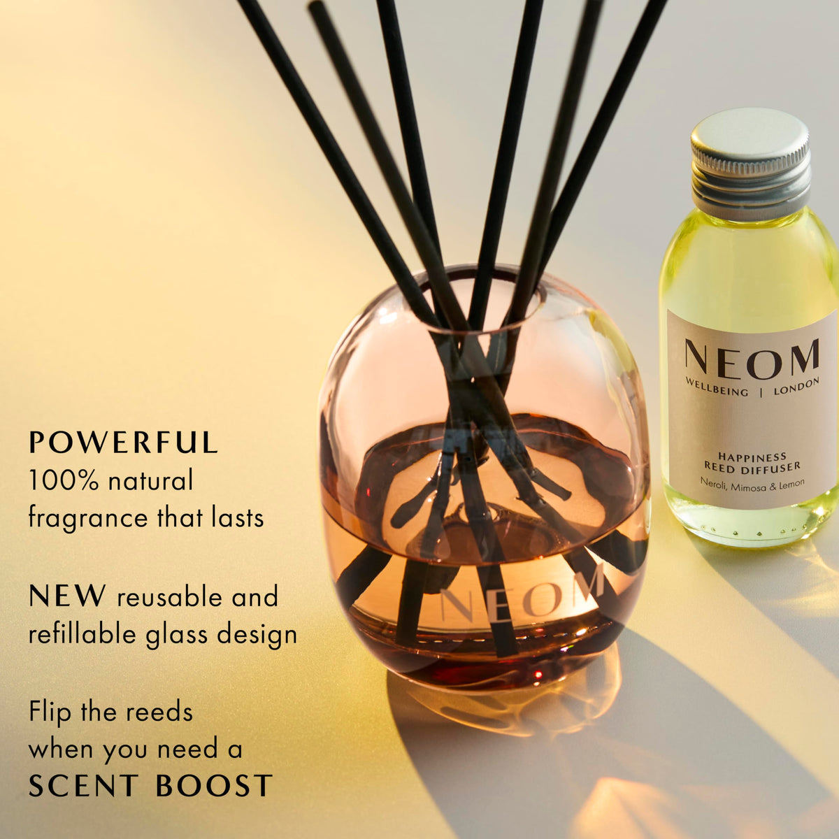 NEOM Happiness Reed Diffuser, Neroli, Mimosa & Lemon, 100ml