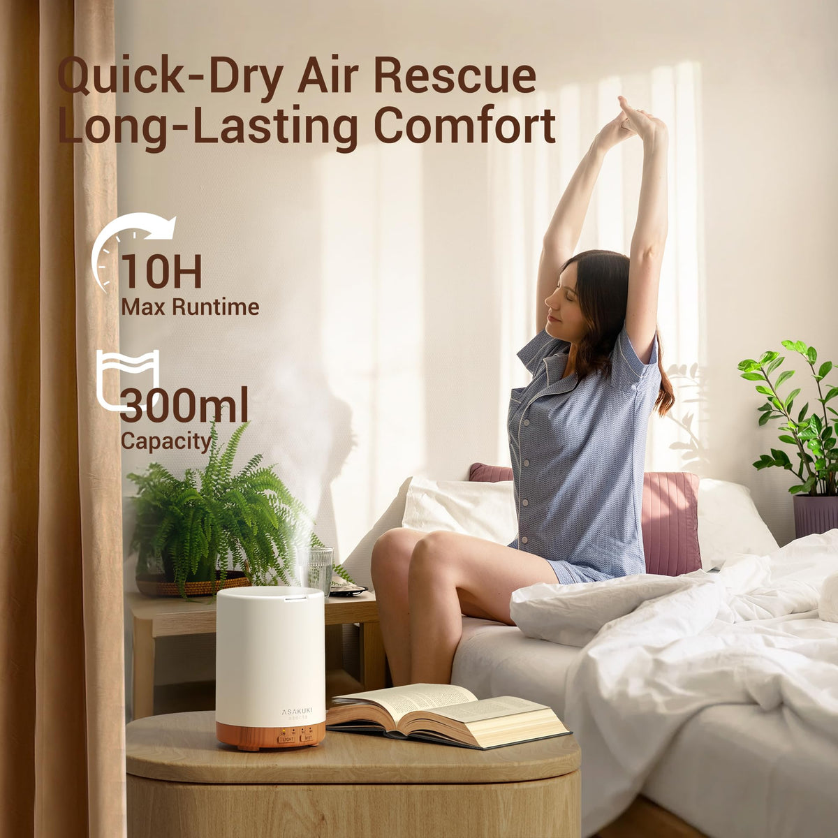 ASAKUKI 300ml Essential Oil Diffuser, Ultrasonic Aroma Diffuser with Timer