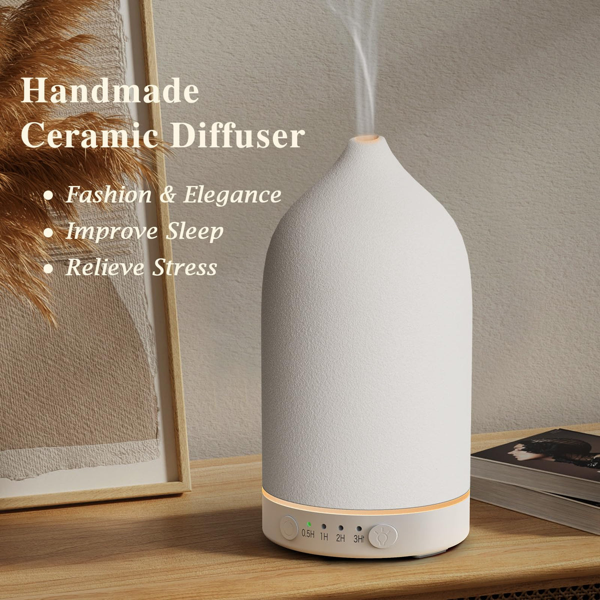 Diffuserlove Ceramic Diffuser 160ML Essential Oil Diffusers for Home Room Air Humidifier Cool Mist Electric Diffuser for Bedroom White(Size:6.8"H x 3.6"W)