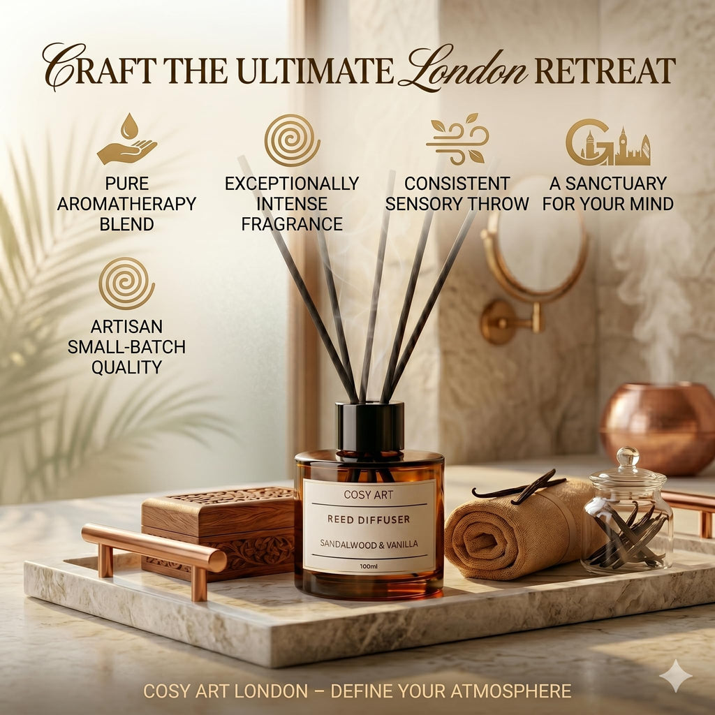Luxury Sandalwood & Vanilla Reed Diffuser | Long-Lasting 100ml Home Fragrance | Includes Extra Rattan Reeds for Optimal Scent Throw | Vegan & Cruelty-Free for Home & Office Décor
