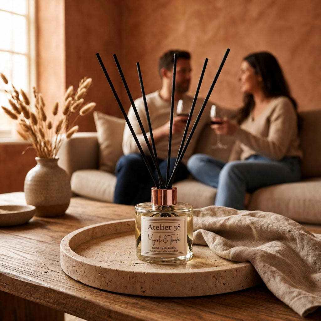 Atelier 38 Myrrh & Tonka Reed Diffuser for Home 120ml - Luxury Reed Diffusers for Home Fragrance, Long Lasting Air Diffuser & Bathroom Air Freshener - Home essential