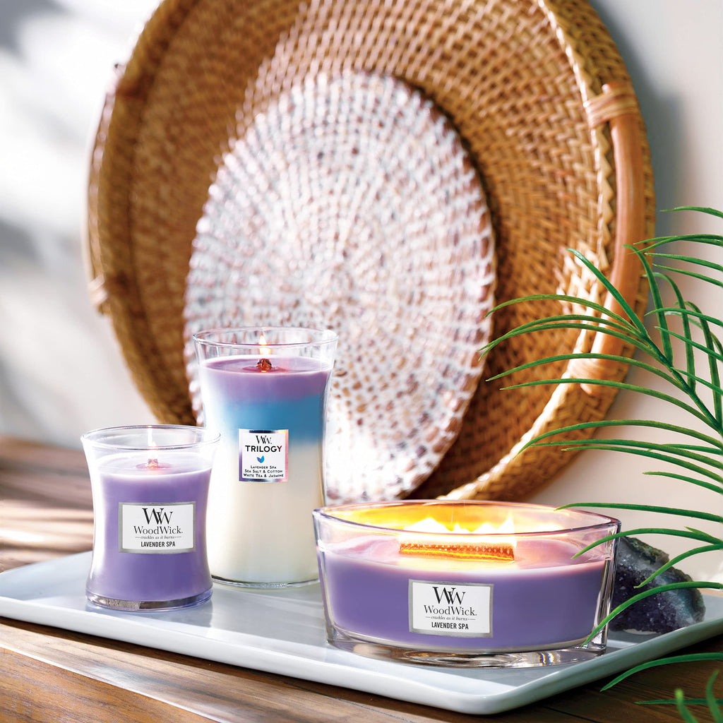 WoodWick Large Hourglass Trilogy Scented Candle | Calming Retreat | with Crackling Wick | Burn Time: Up to 130 Hours
