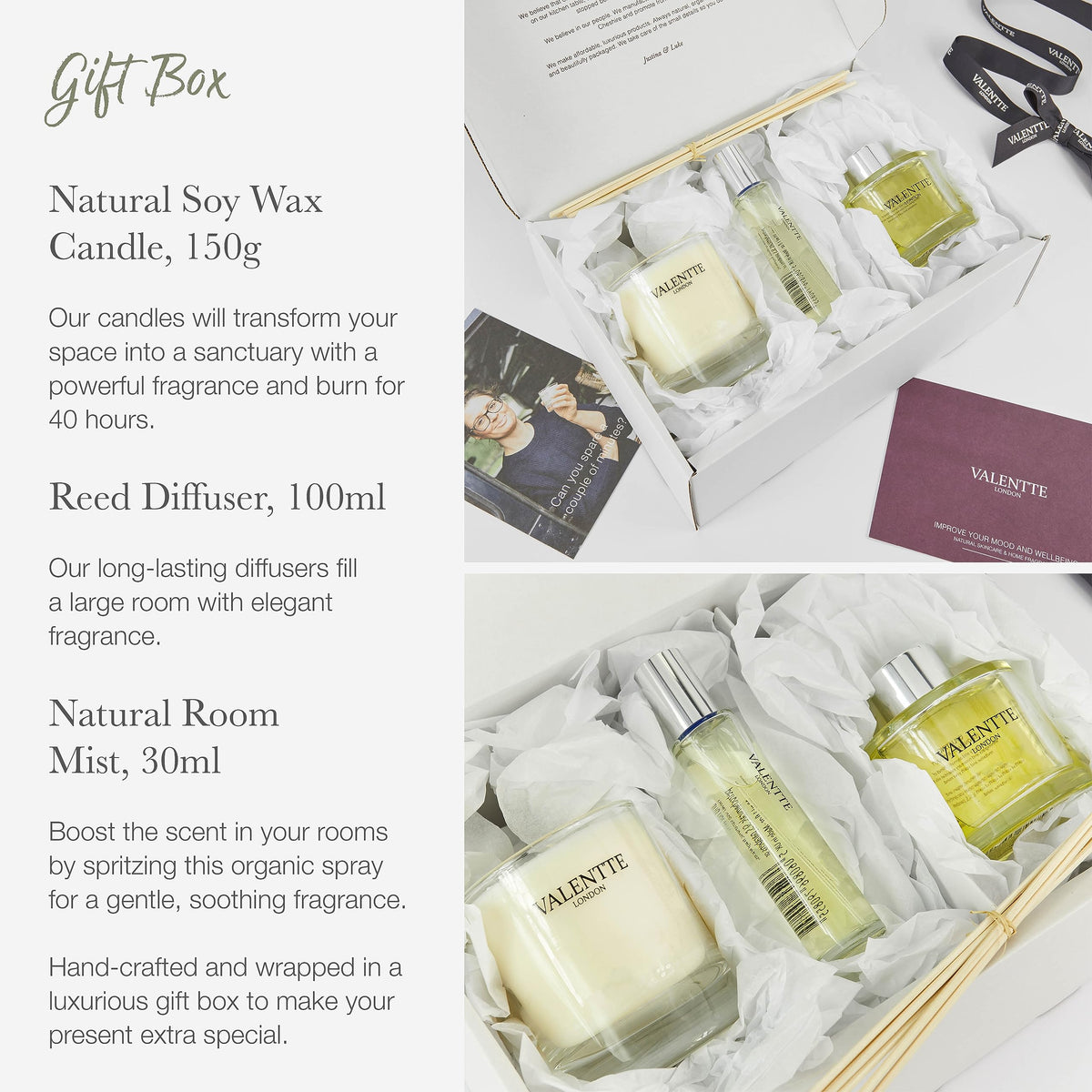 Valentte Gift Box, Jasmine & Rosewood, Diffuser, Candle & Room Mist